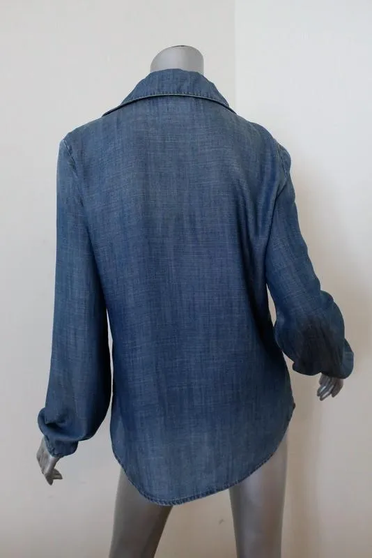 FRAME Shirt Lace-Up Blouse Hadley Chambray Denim Size Small Long Sleeve Top