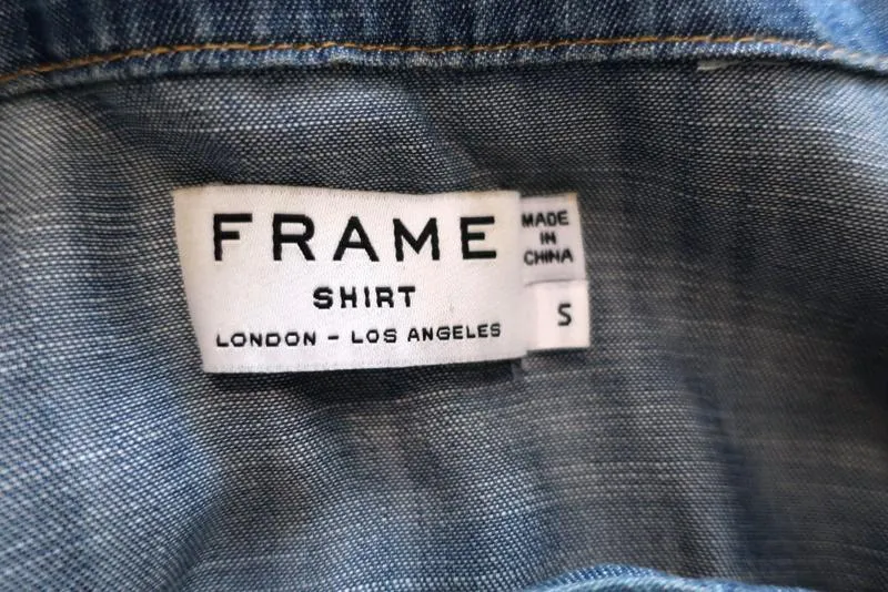 FRAME Shirt Lace-Up Blouse Hadley Chambray Denim Size Small Long Sleeve Top