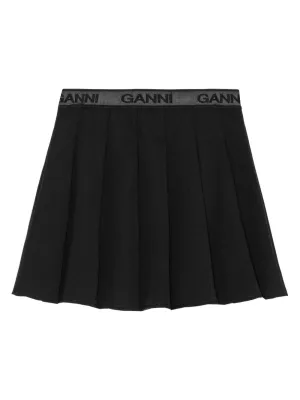 Ganni Light Twill Pleated Mini Skirt in Black