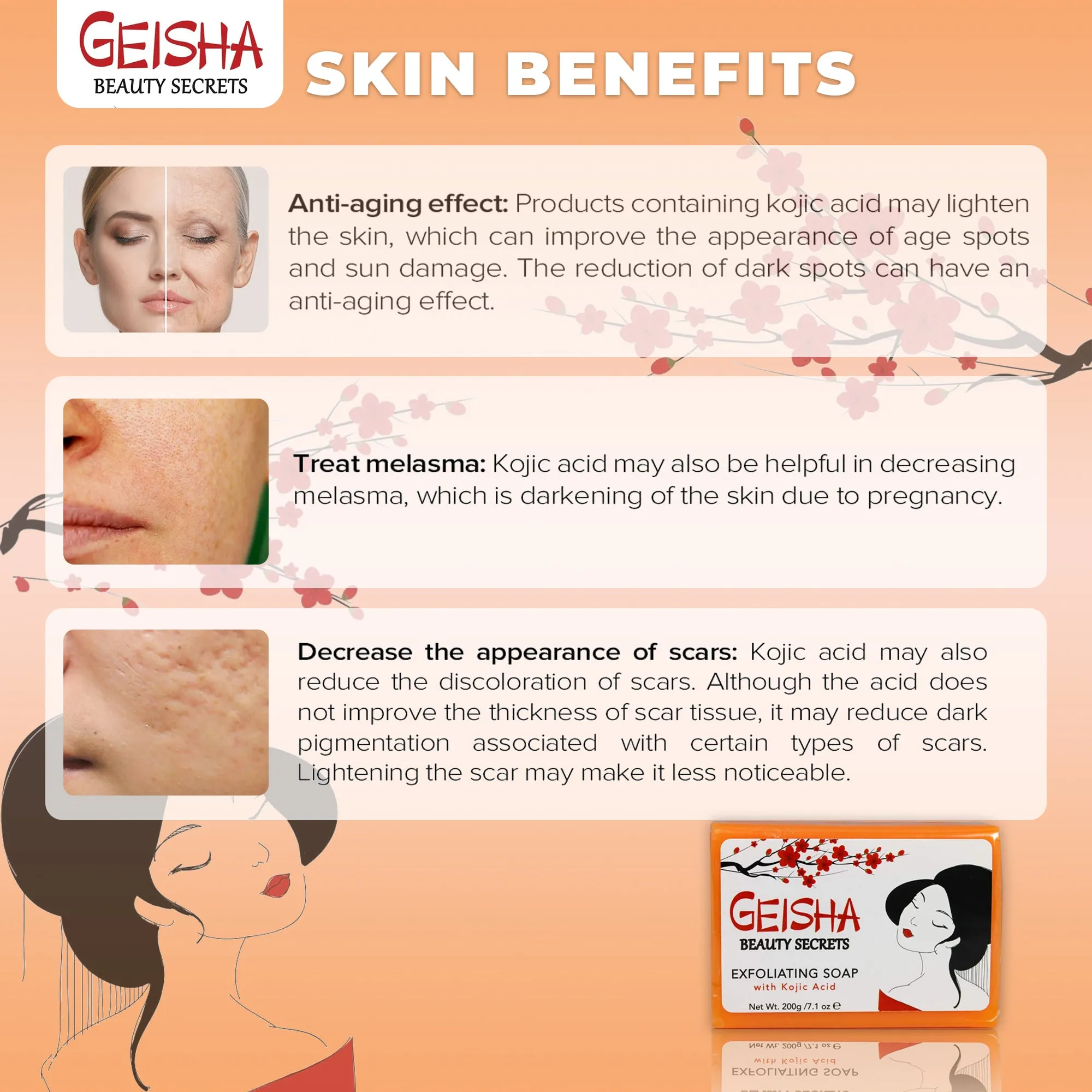 Geisha Beauty Secrets Exfoliating Soap with Kojic Acid - 200g / 7.1 oz