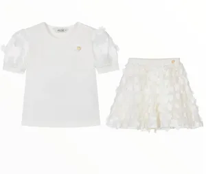 Girls Ivory Flowers Skirt Set