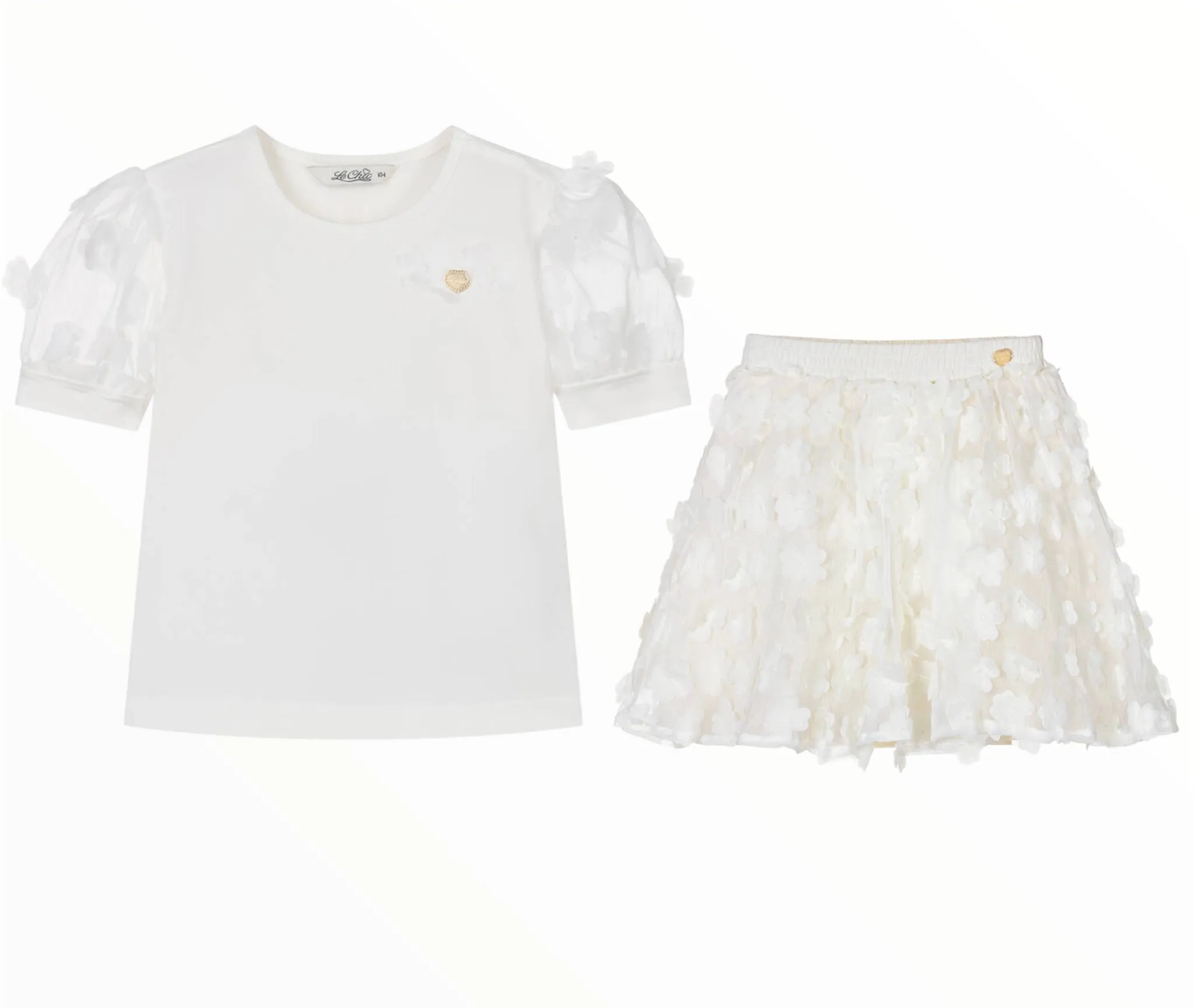 Girls Ivory Flowers Skirt Set
