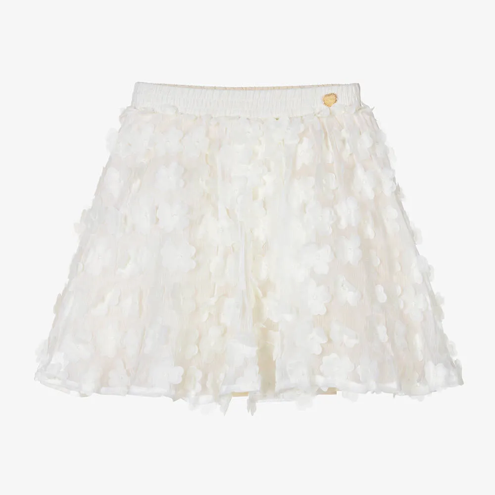 Girls Ivory Flowers Skirt Set