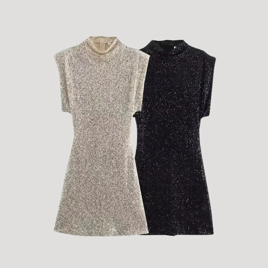 Glitter High-Neck Party Dress
