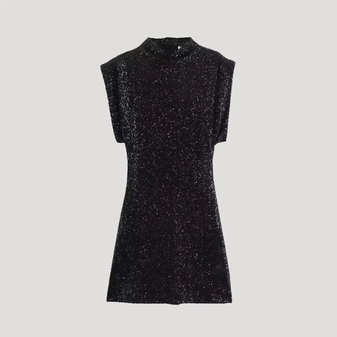 Glitter High-Neck Party Dress
