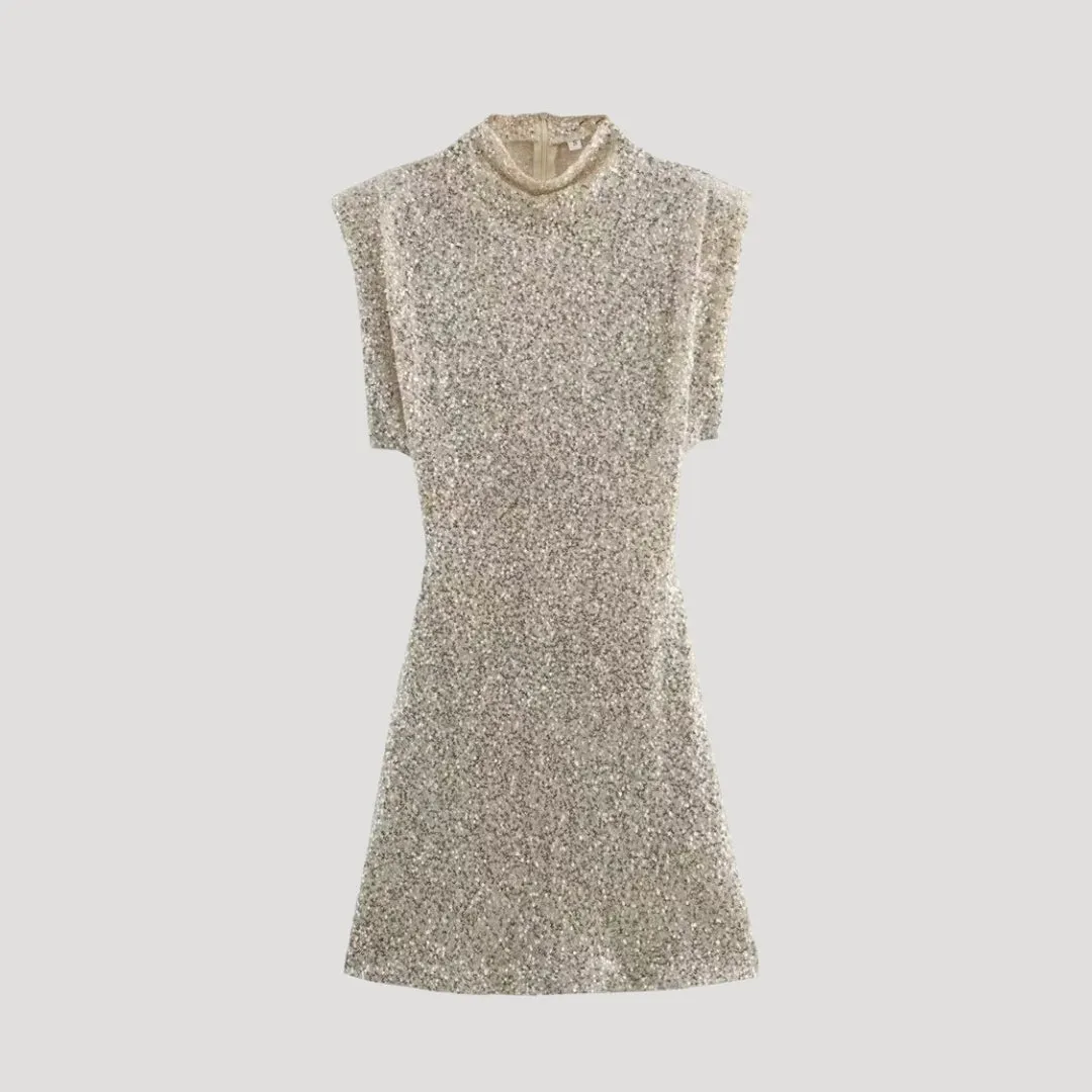 Glitter High-Neck Party Dress