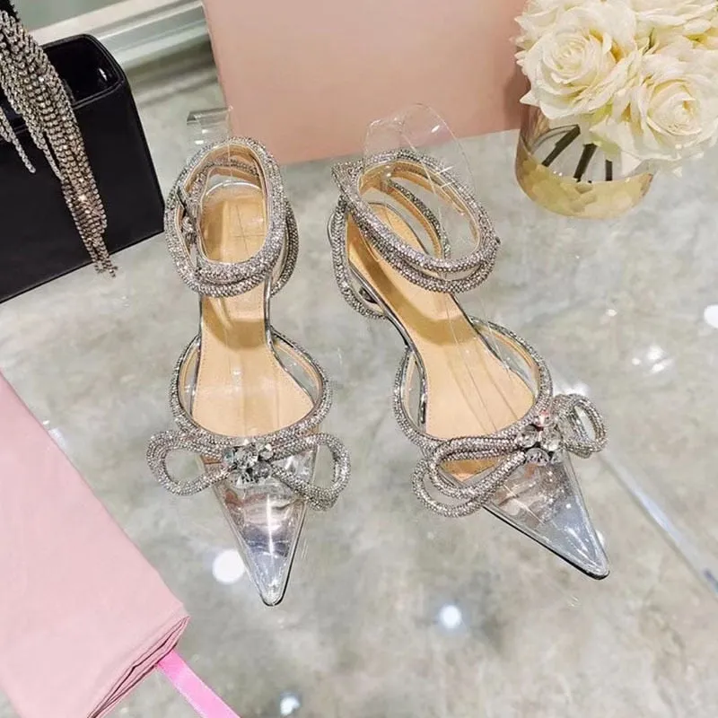 Glitter Rhinestones Pumps Crystal bowknot Satin Summer Lady Shoes