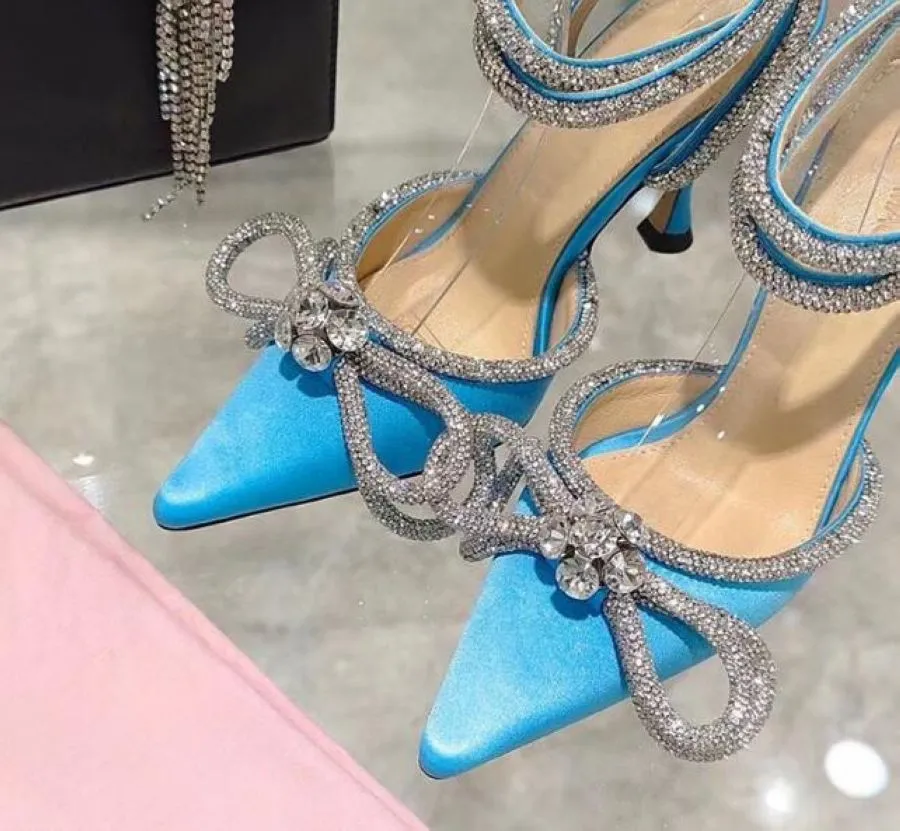 Glitter Rhinestones Pumps Crystal bowknot Satin Summer Lady Shoes