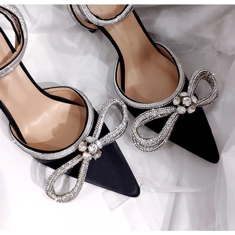 Glitter Rhinestones Pumps Crystal bowknot Satin Summer Lady Shoes