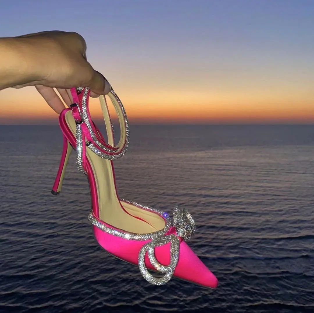 Glitter Rhinestones Pumps Crystal bowknot Satin Summer Lady Shoes