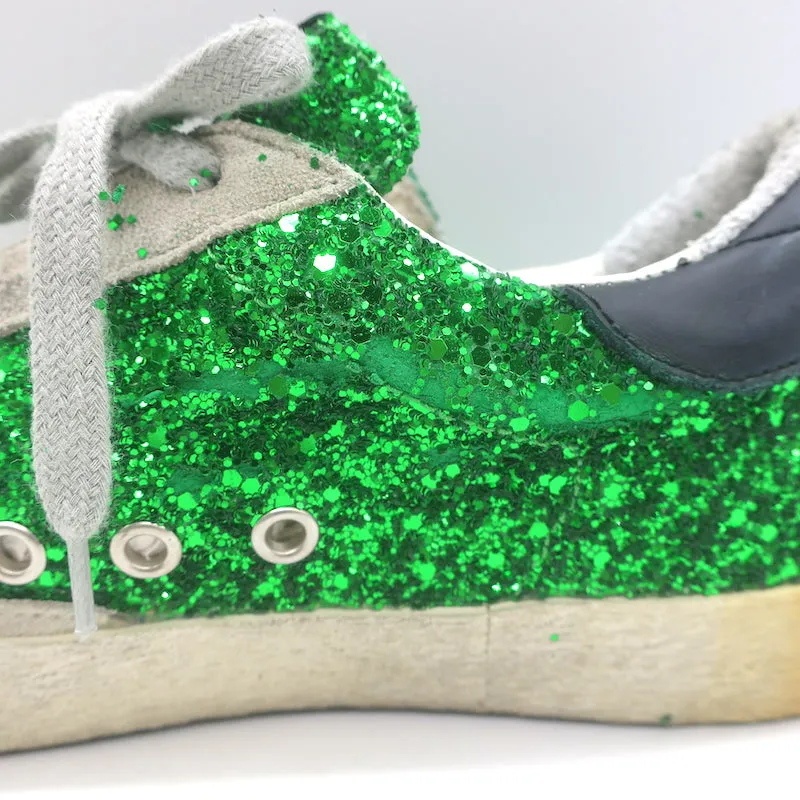 Golden Goose Superstar Glitter Sneakers Green Size 36