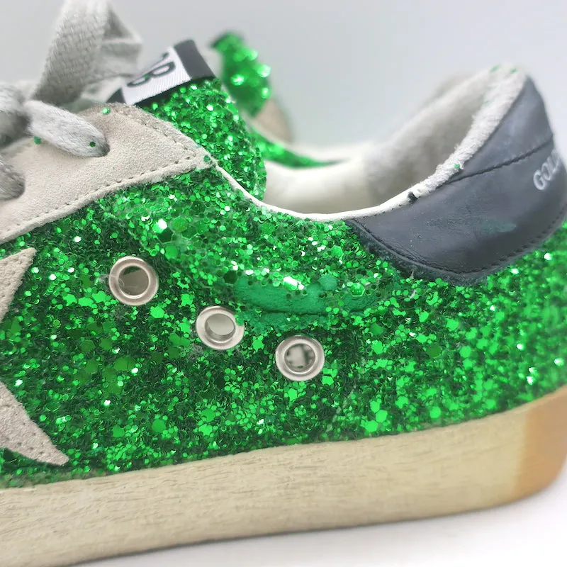 Golden Goose Superstar Glitter Sneakers Green Size 36