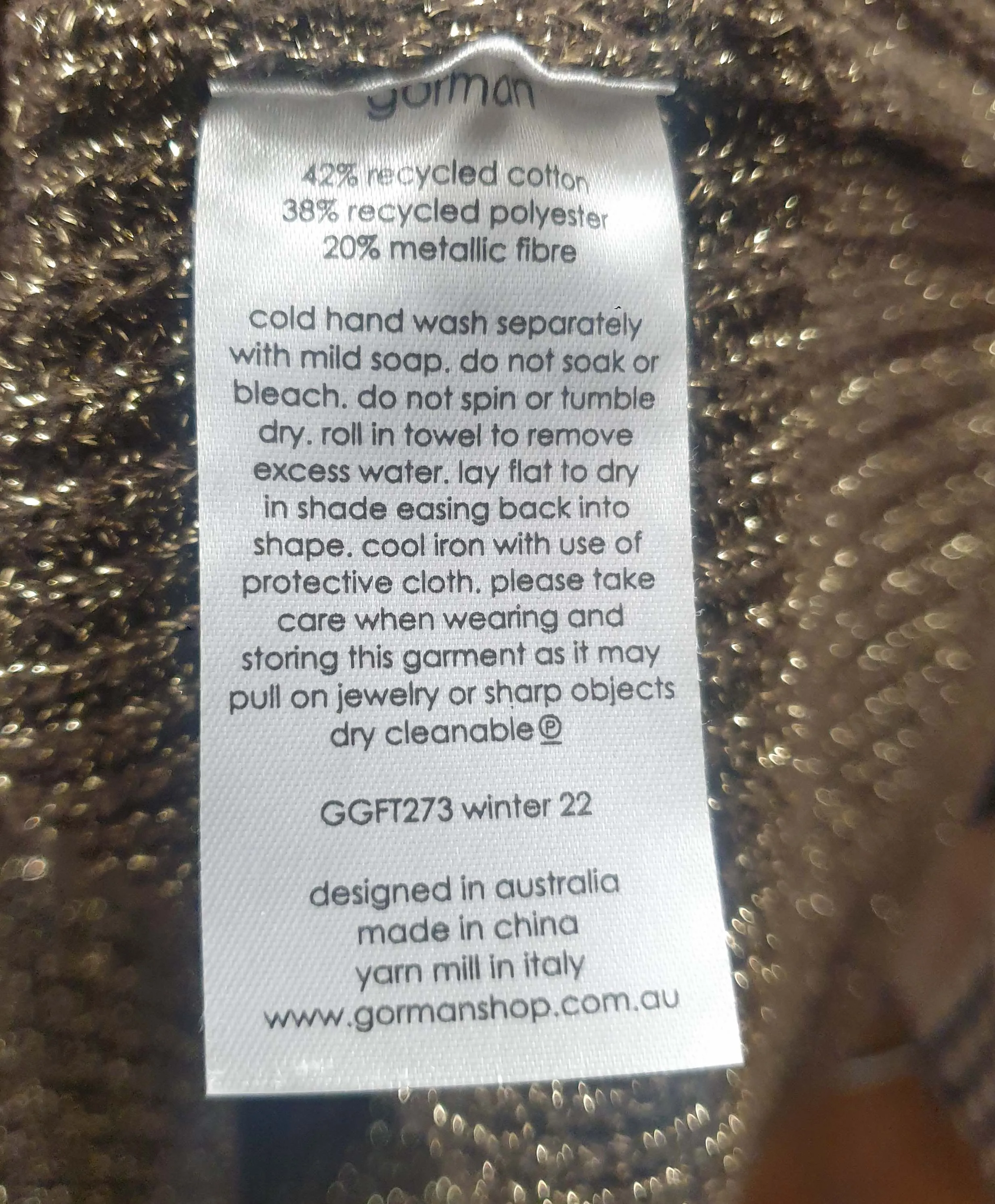 Gorman gold metallic knit jumper size 16