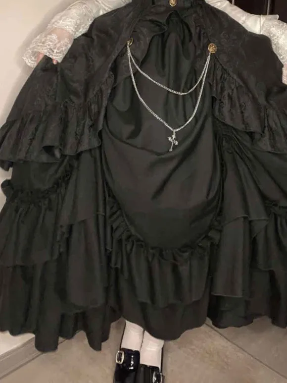 Gothic Lolita SK Ruffles Black Jacquard Lolita Skirt