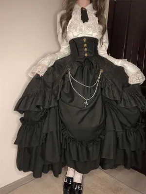 Gothic Lolita SK Ruffles Black Jacquard Lolita Skirt