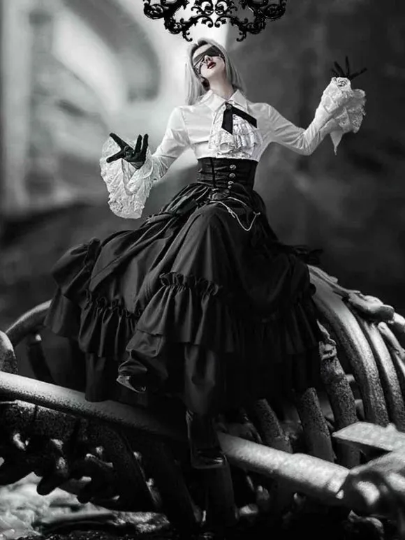Gothic Lolita SK Ruffles Black Jacquard Lolita Skirt