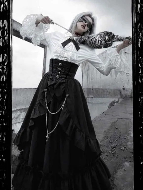 Gothic Lolita SK Ruffles Black Jacquard Lolita Skirt