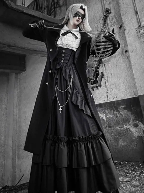 Gothic Lolita SK Ruffles Black Jacquard Lolita Skirt