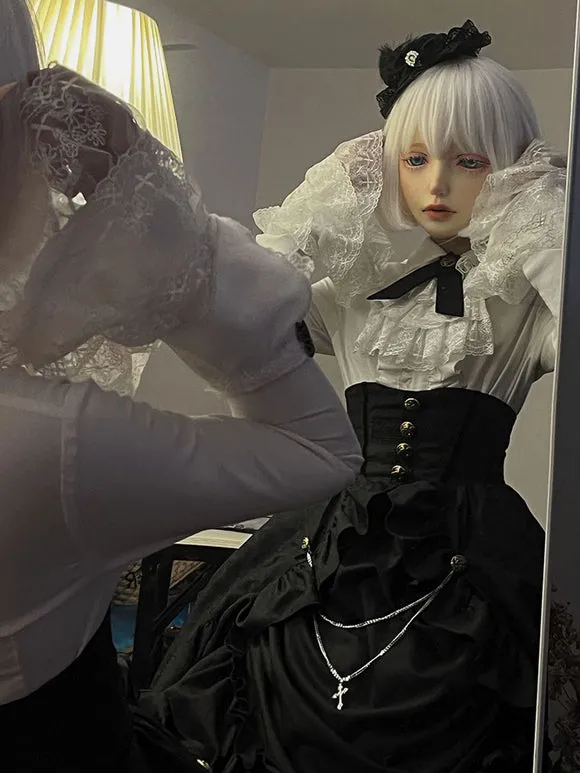 Gothic Lolita SK Ruffles Black Jacquard Lolita Skirt