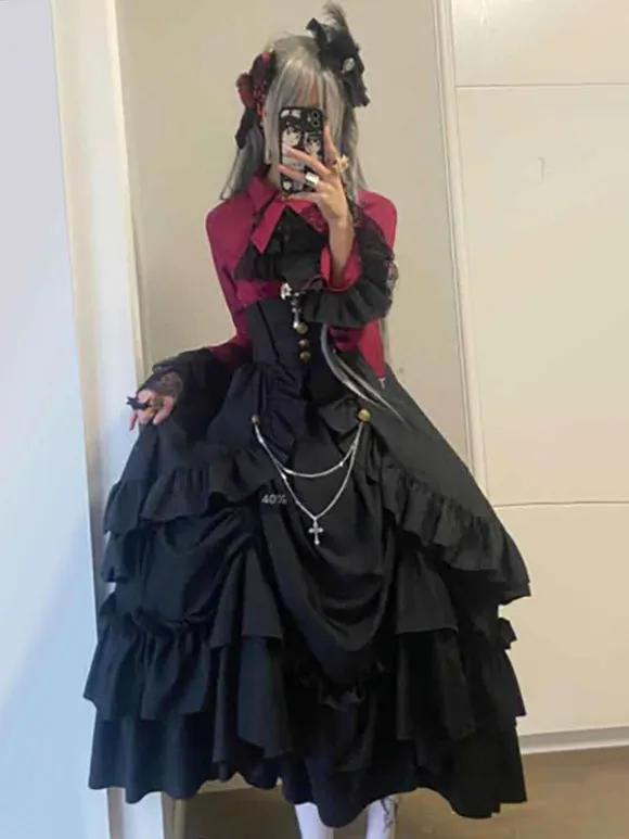 Gothic Lolita SK Ruffles Black Jacquard Lolita Skirt