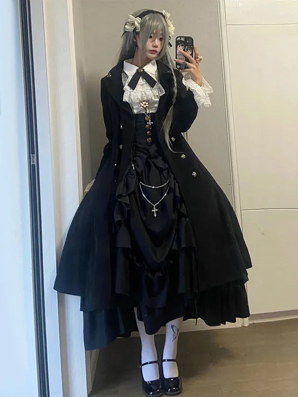 Gothic Lolita SK Ruffles Black Jacquard Lolita Skirt