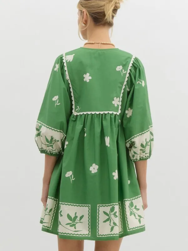 Grass Green Floral Printed Dress