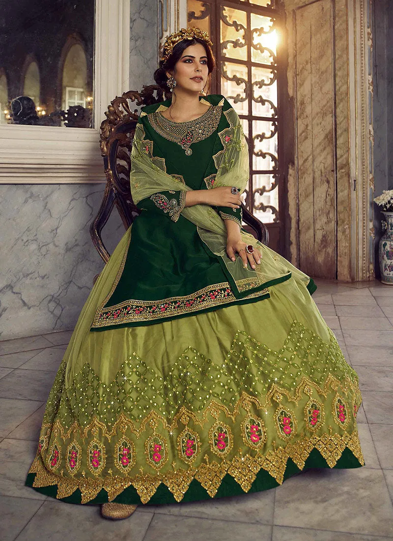 Green Embroidered Traditional Lehenga Suit