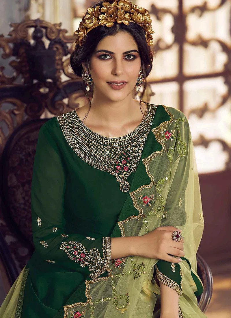 Green Embroidered Traditional Lehenga Suit