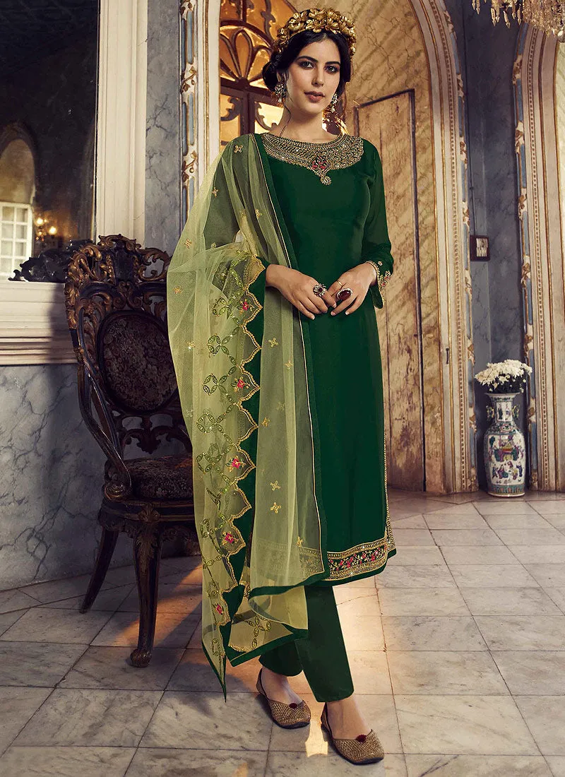 Green Embroidered Traditional Lehenga Suit
