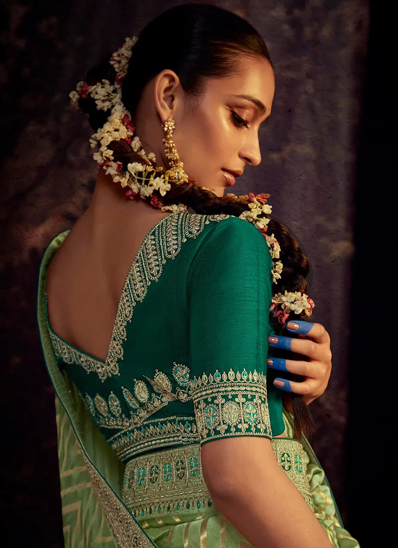 Green Two Tone Embroidered Organza Silk Saree