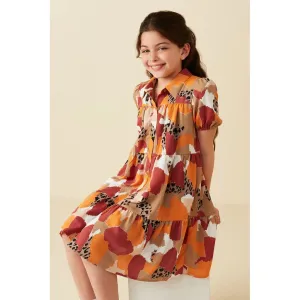 Hayden Girls Multicolor Abstract Leopard Print Button Up Shirt Dress