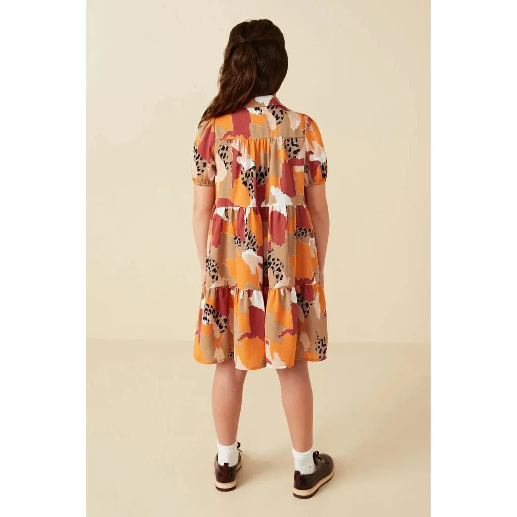 Hayden Girls Multicolor Abstract Leopard Print Button Up Shirt Dress