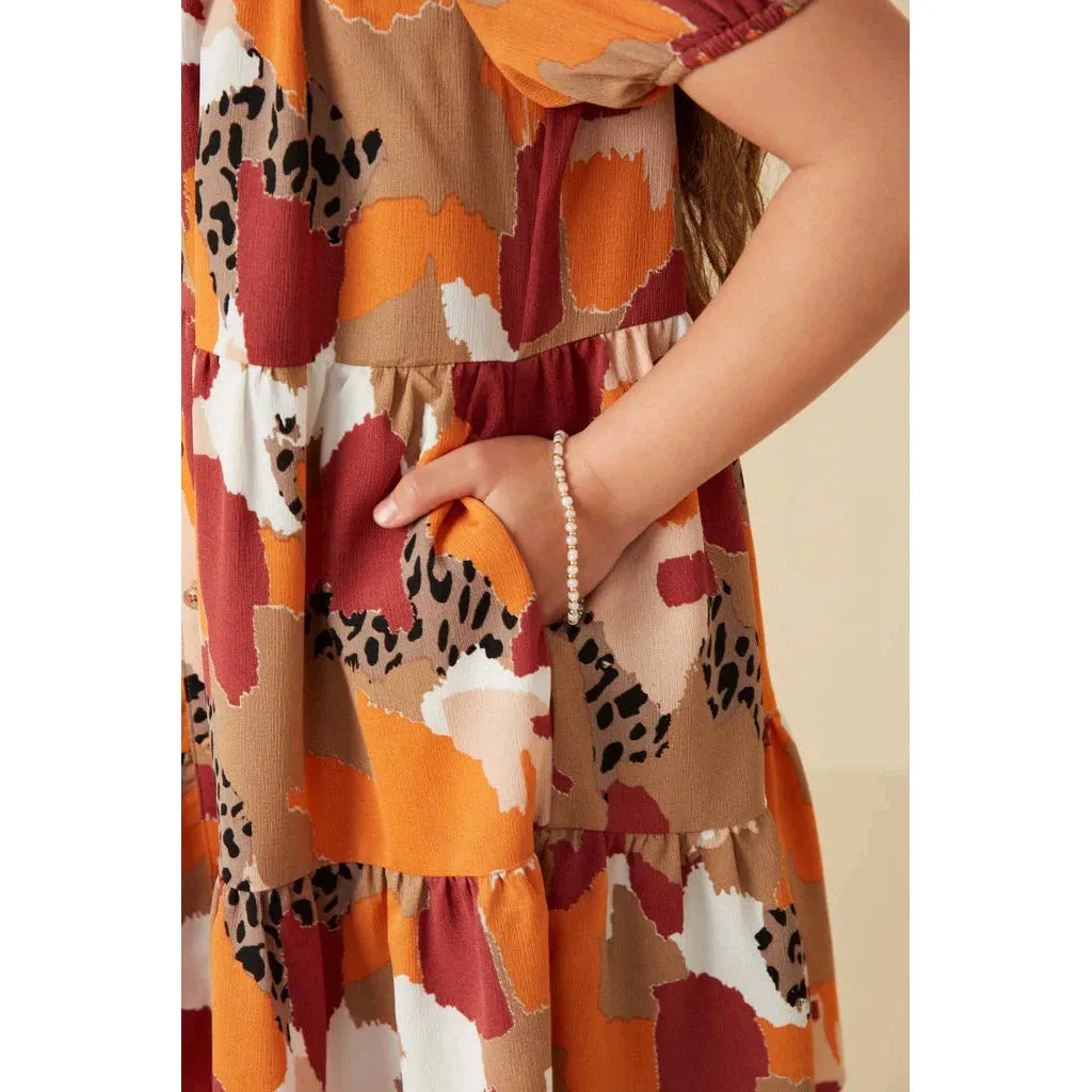 Hayden Girls Multicolor Abstract Leopard Print Button Up Shirt Dress