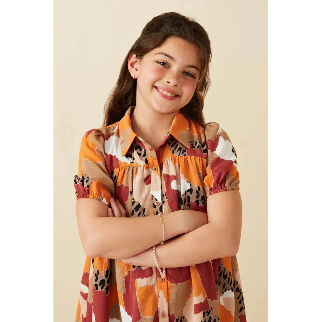 Hayden Girls Multicolor Abstract Leopard Print Button Up Shirt Dress