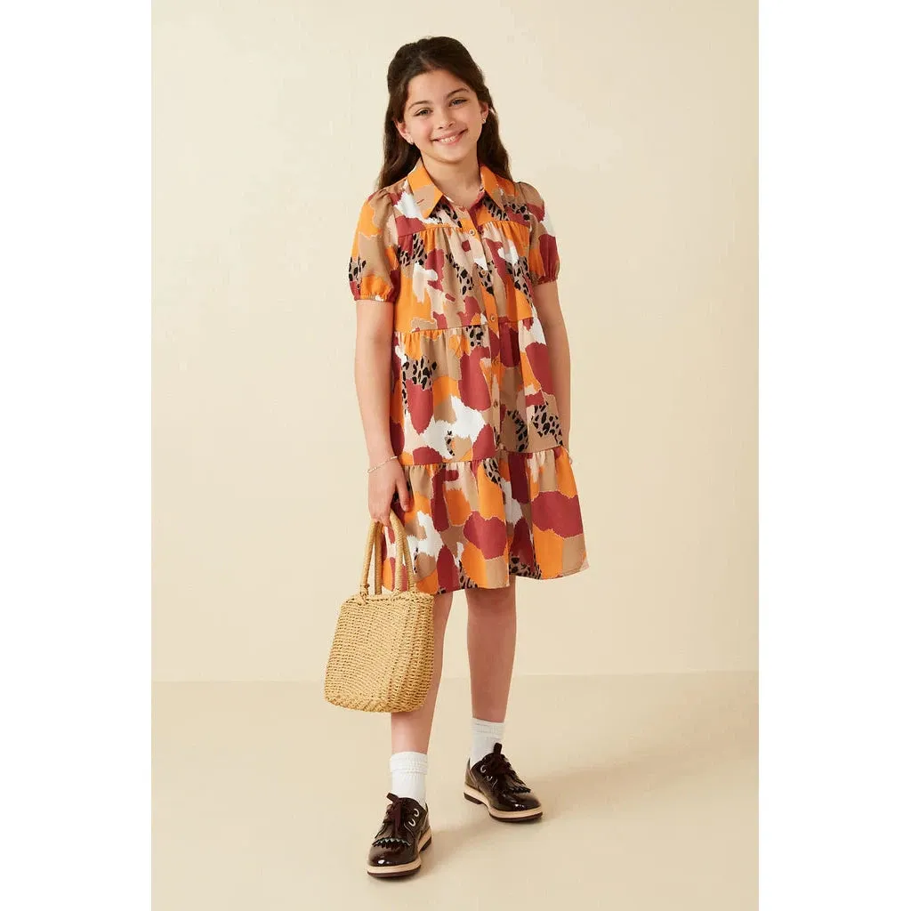 Hayden Girls Multicolor Abstract Leopard Print Button Up Shirt Dress