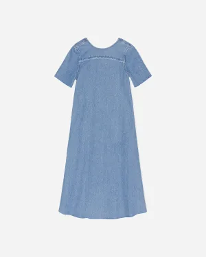 Heavy Denim A-line Midi Dress - Light Blue Stone