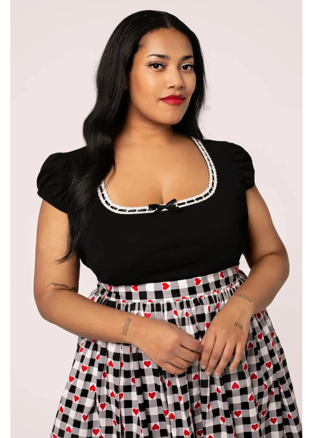 Hell Bunny Gracie Bow 50's Top Black