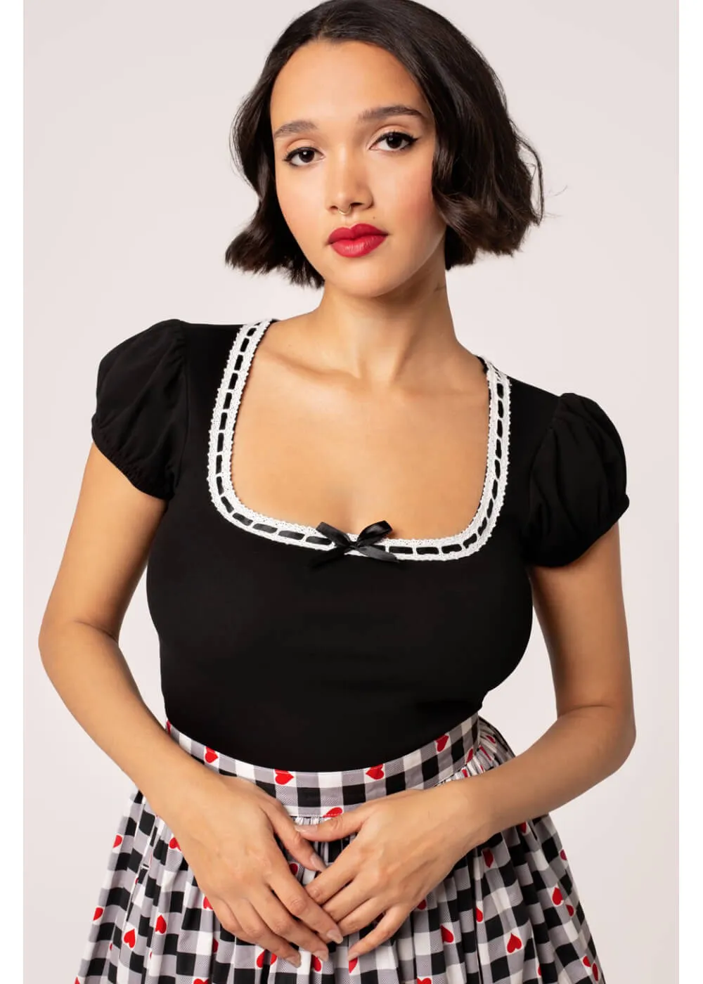 Hell Bunny Gracie Bow 50's Top Black