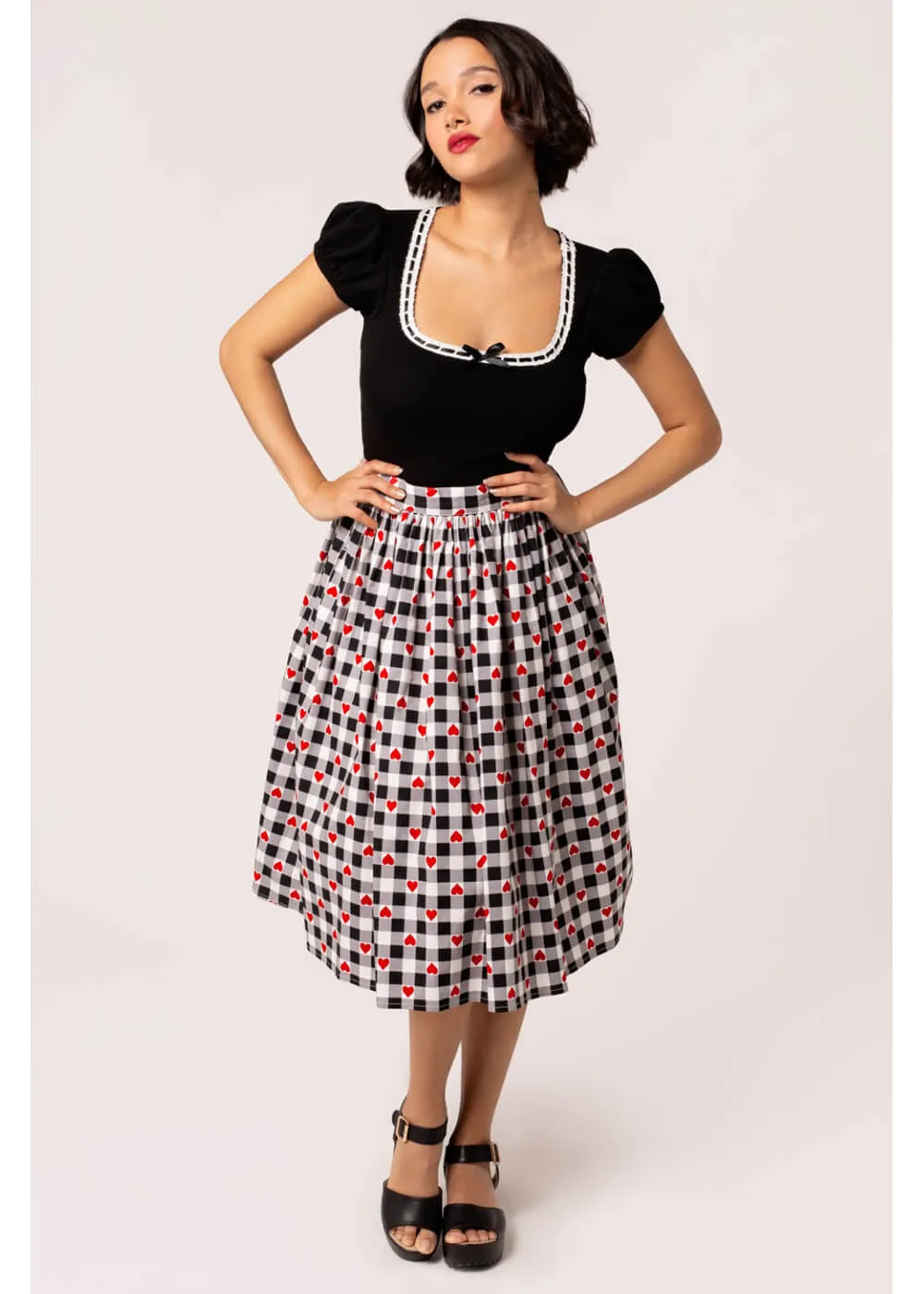 Hell Bunny Gracie Bow 50's Top Black