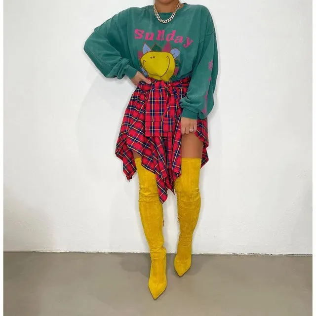 Irregular High Waist Knee Length Skirts
