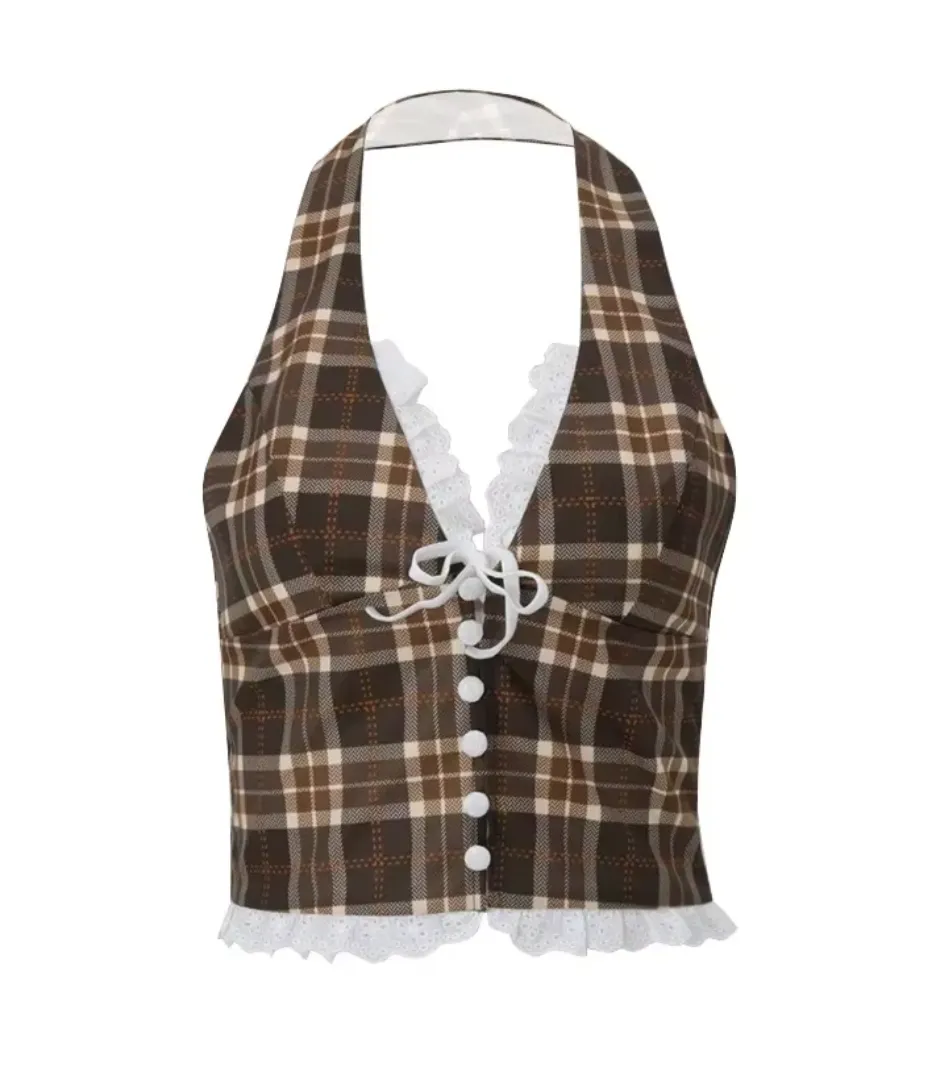 JESSI PLAID HALTER TOP