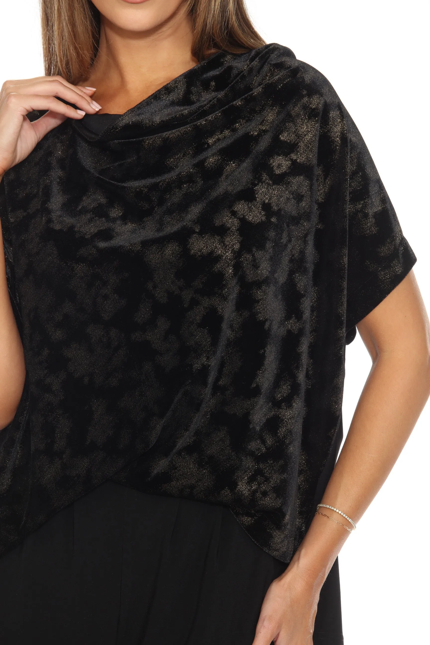 Joseph Ribkoff Black/Gold Foiled Animal Print Velvet Jumpsuit 244001