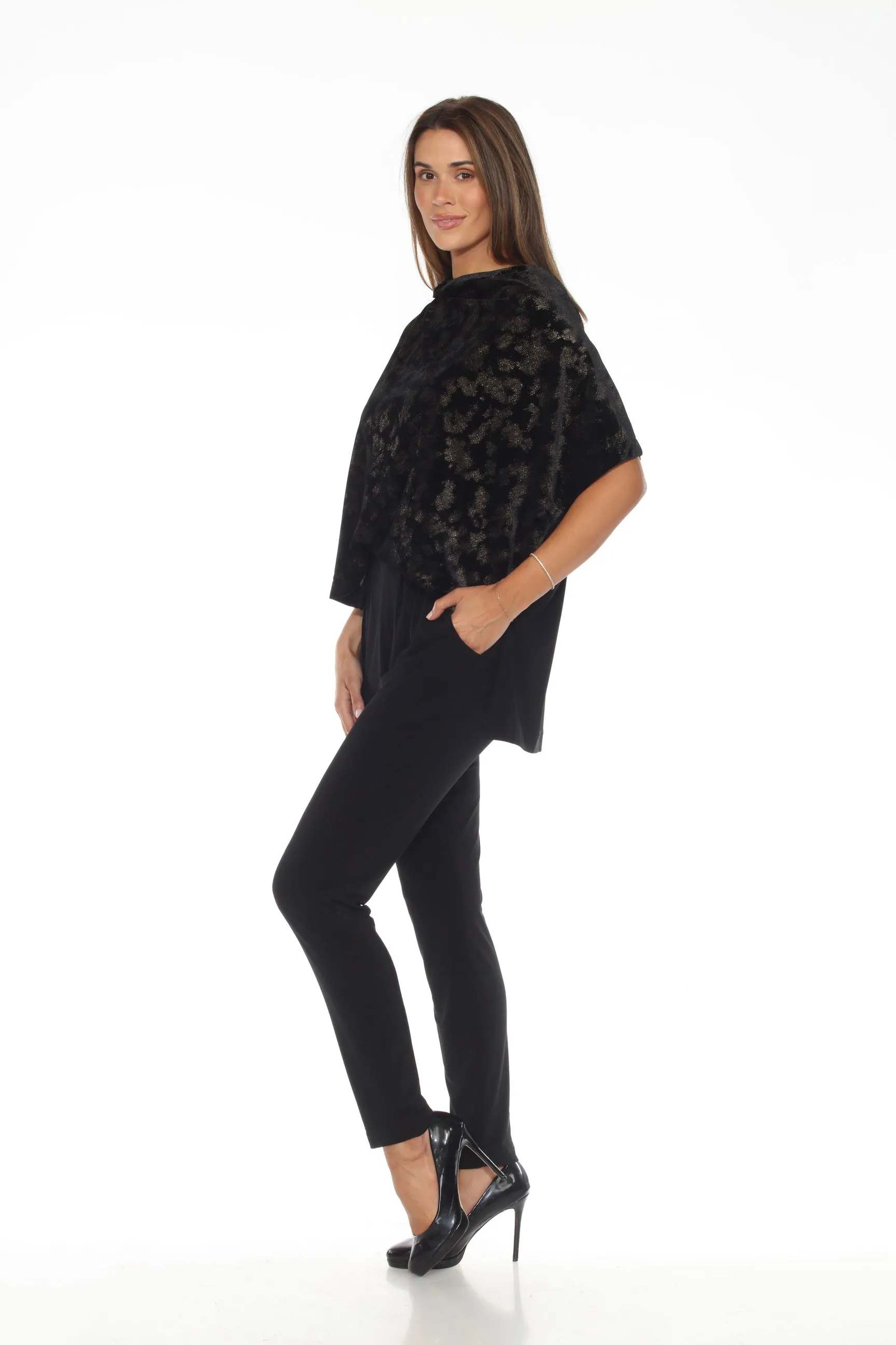 Joseph Ribkoff Black/Gold Foiled Animal Print Velvet Jumpsuit 244001