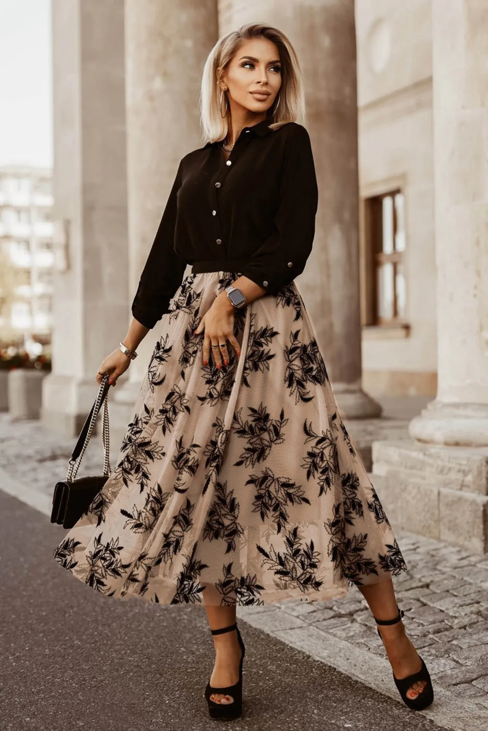 KaleaBoutique Floral Leaves Embroidered High Waist Maxi Skirt
