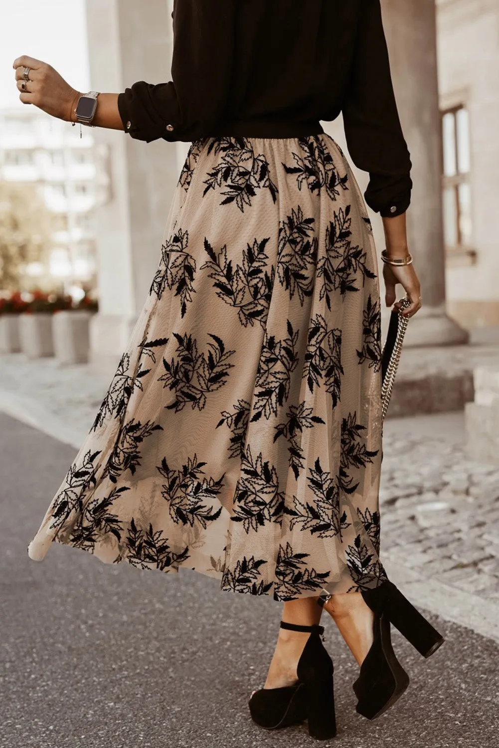 KaleaBoutique Floral Leaves Embroidered High Waist Maxi Skirt