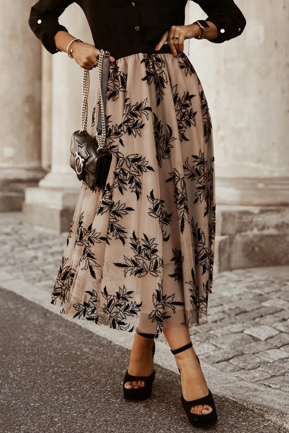KaleaBoutique Floral Leaves Embroidered High Waist Maxi Skirt