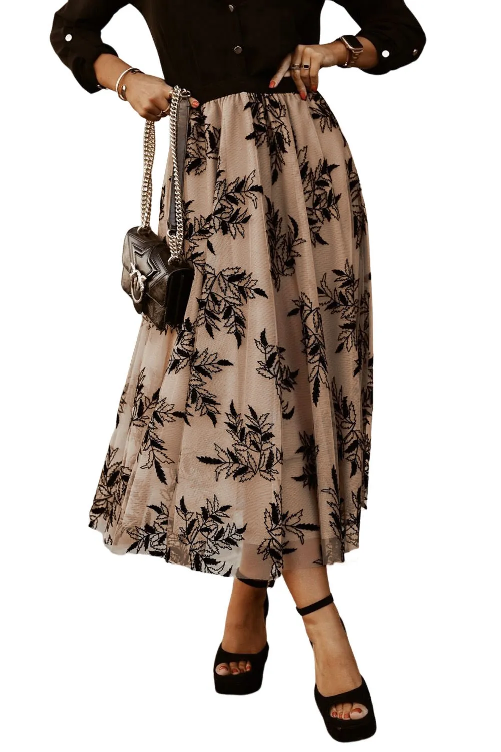 KaleaBoutique Floral Leaves Embroidered High Waist Maxi Skirt