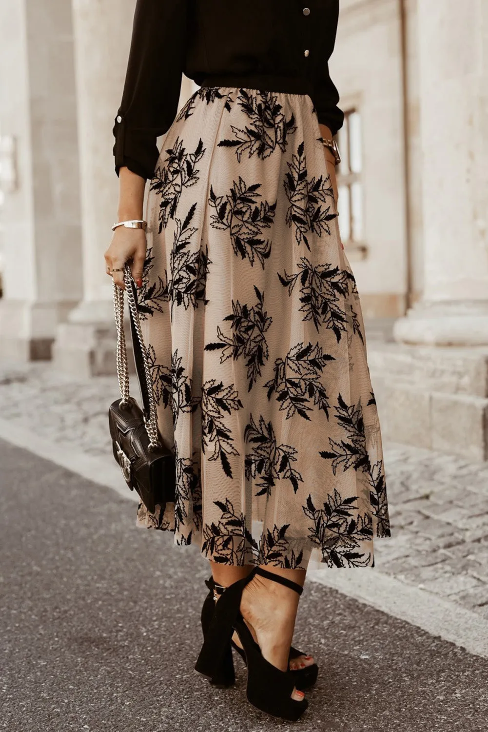 KaleaBoutique Floral Leaves Embroidered High Waist Maxi Skirt