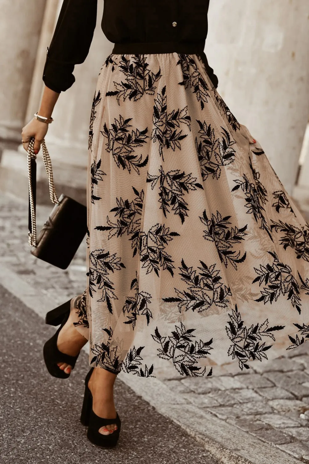 KaleaBoutique Floral Leaves Embroidered High Waist Maxi Skirt