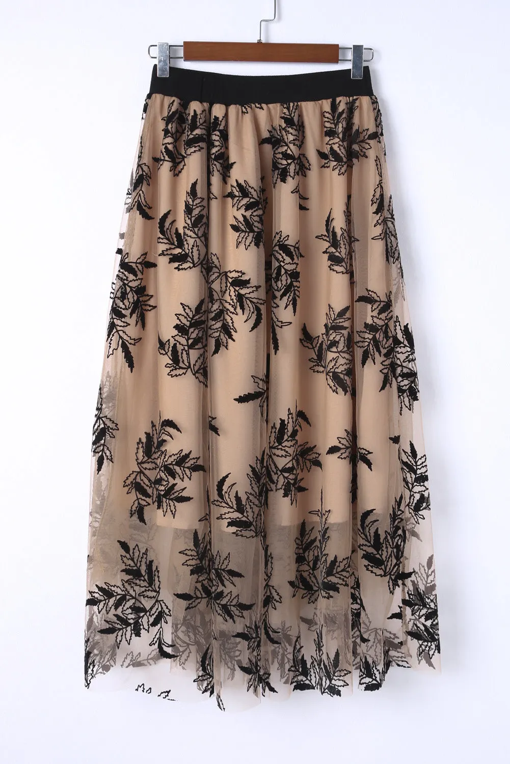 KaleaBoutique Floral Leaves Embroidered High Waist Maxi Skirt
